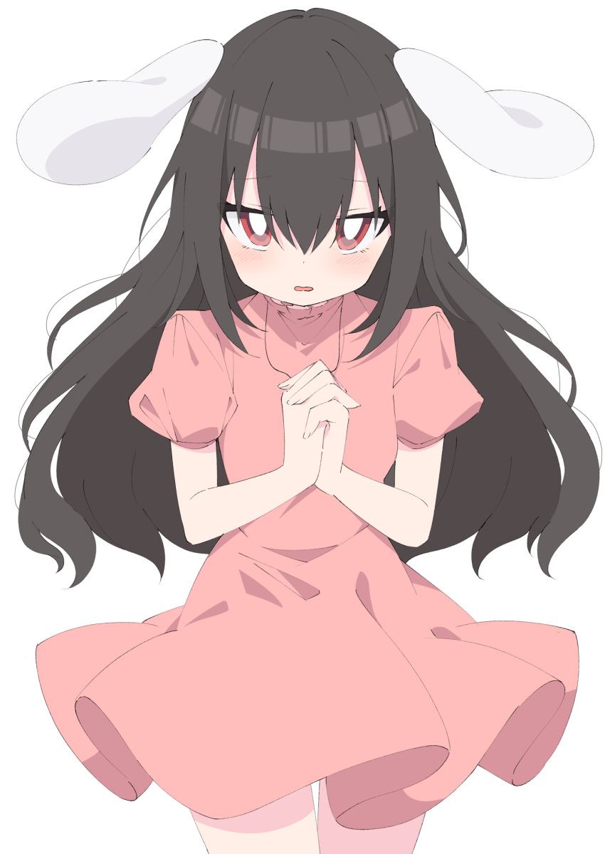 1girl, alternate_hair_length, alternate_hairstyle, animal_ears, black_hair, blush, cowboy_shot, dress