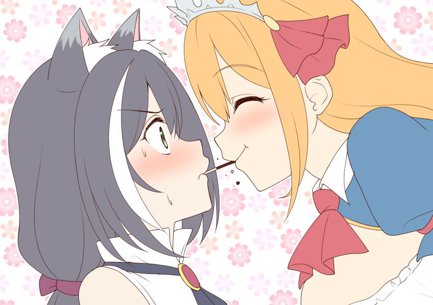 2girls, animal_ear_fluff, animal_ears, bangs, blush, breasts, cat_ears, cat_girl