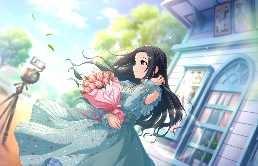 black_eyes, black_hair, dress, egami_tsubaki, idolmaster_cinderella_girls_starlight_stage, long_hair, smile