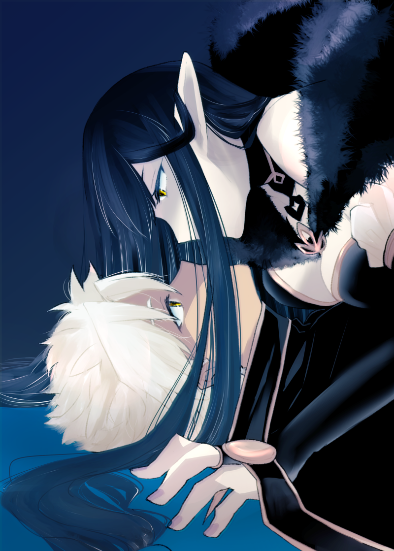 1boy, 1girl, amakusa_shirou_(fate), black_hair, dark_skin, fate/grand_order, fate_(series), hoicyo