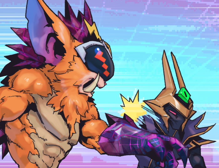 2boys, abs, alternate_costume, black_skin, colored_skin, final_boss_veigar, gauntlets, gnar_(league_of_legends)