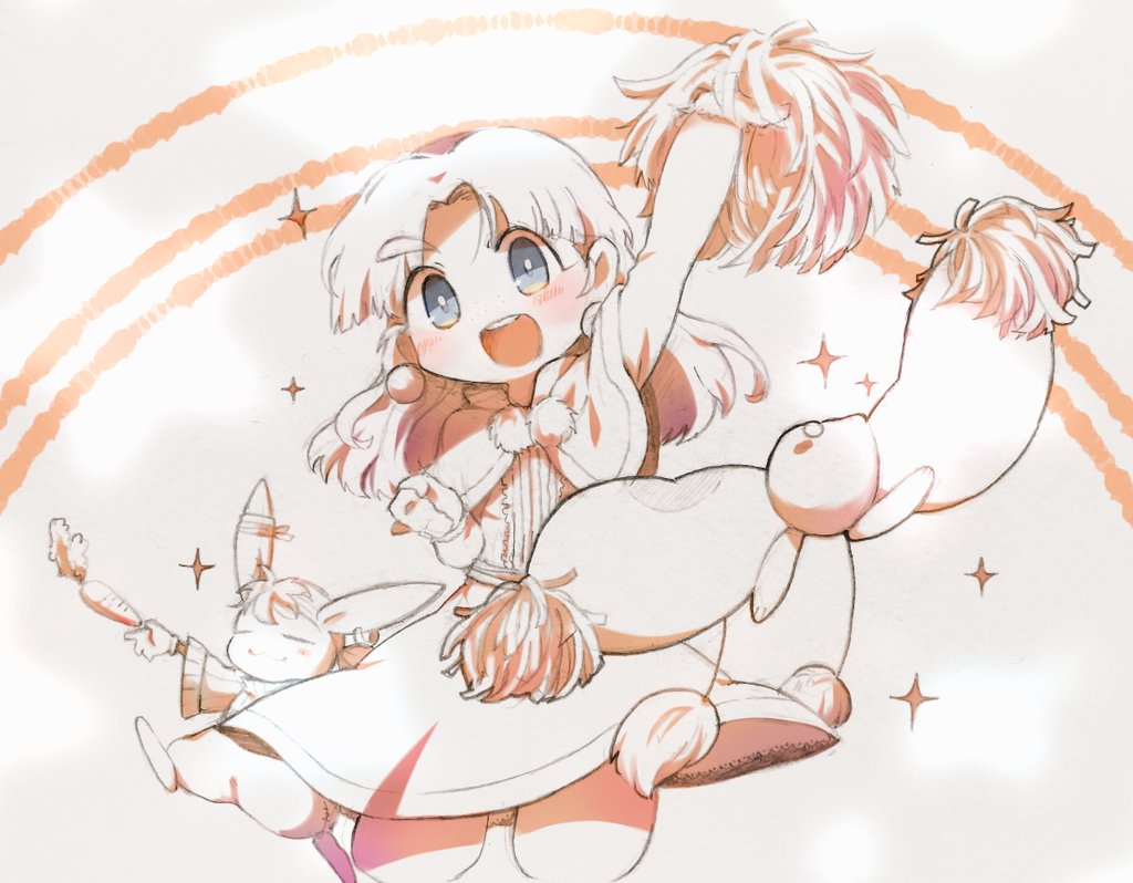 1boy, 1girl, blush, cheering, closed_mouth, dress, grandia, grandia_i