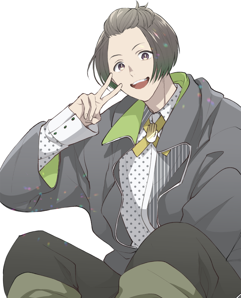 1103torenia, 1boy, bob_cut, bolo_tie, brown_eyes, brown_hair, bustafellows, collared_shirt