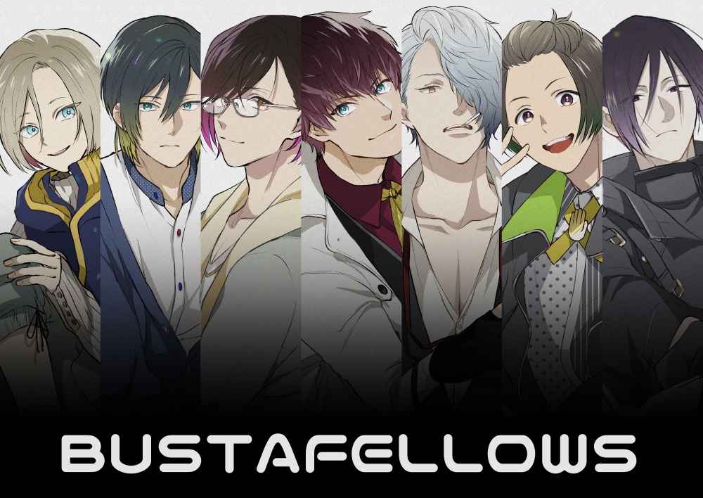 1103torenia, 6+boys, alex_(bustafellows), aqua_eyes, black_jacket, blue_eyes, bolo_tie, brown_eyes