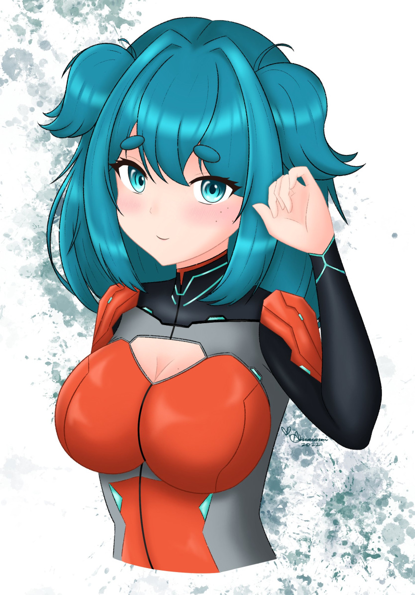 aria_rin, blue_eyes, blue_hair, breasts, highres, large_breasts, mecha_pilot, original