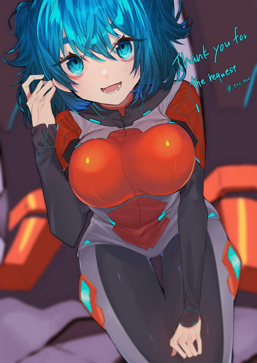 absurdres, aria_rin, bags_under_eyes, blue_eyes, blue_hair, breasts, commission, highres