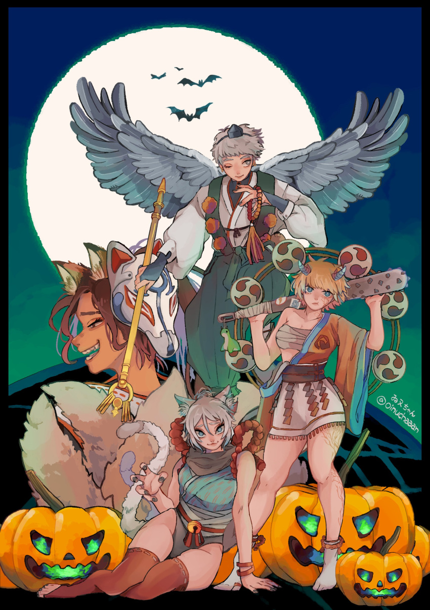 4girls, :3, absurdres, animal_ears, apex_legends, barefoot, bat, black_pants