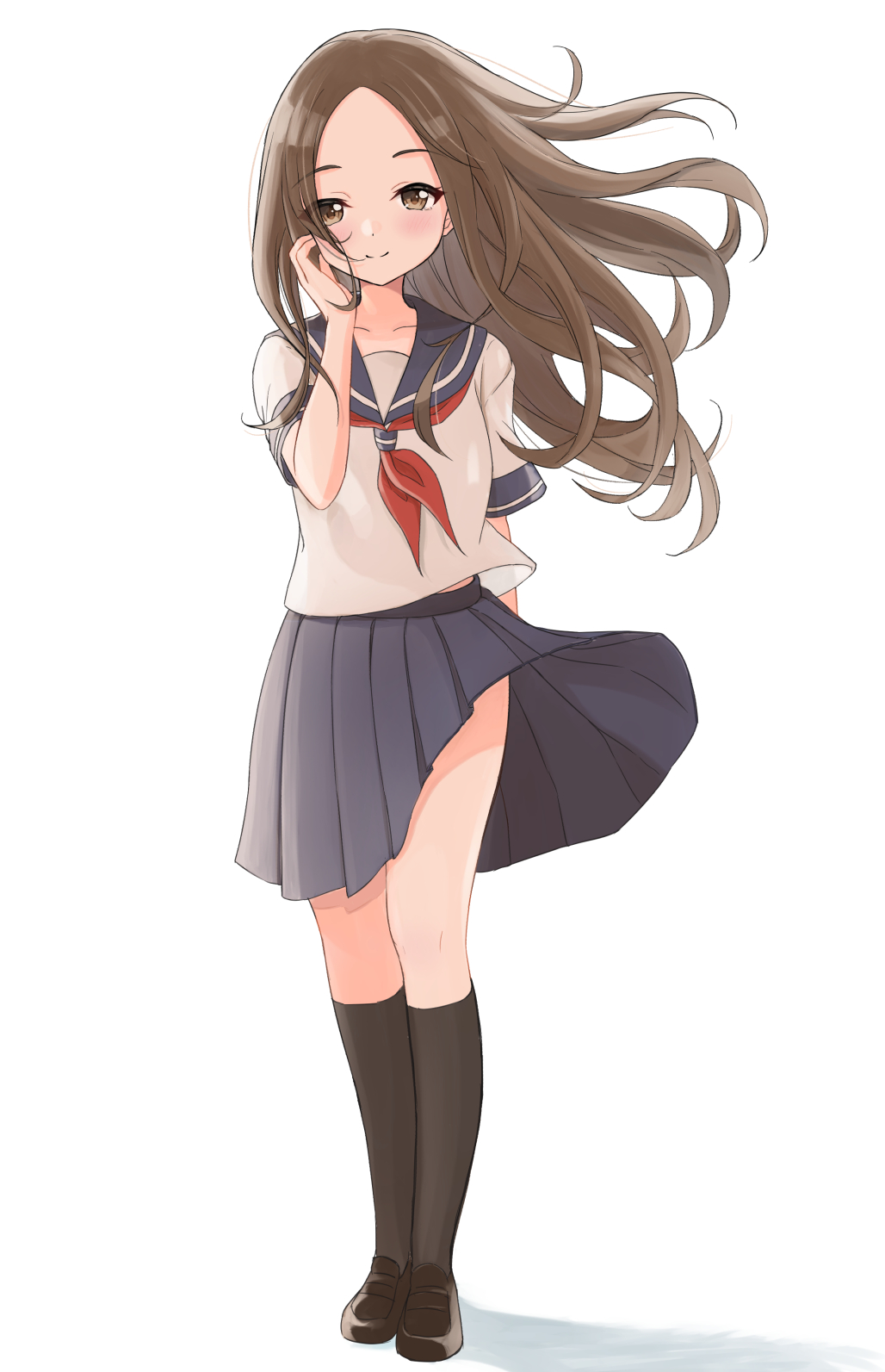 1girl, bangs, blush, brown_eyes, brown_hair, closed_mouth, clothes_lift, eyebrows_visible_through_hair