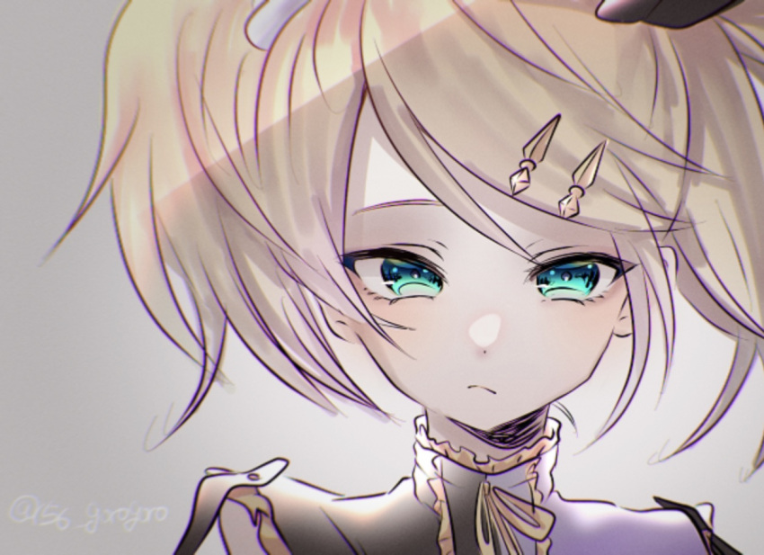 156_hitogoro, 1girl, :<, :/, aqua_eyes, bangs, blonde_hair, closed_mouth