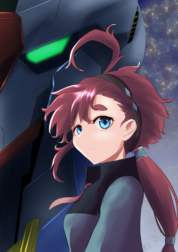 1girl, ahoge, bangs, blue_eyes, breasts, commentary, eyebrows_visible_through_hair, glowing