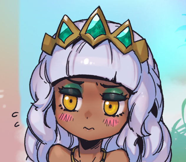 1girl, bangs, bare_shoulders, blunt_bangs, blush, closed_mouth, dark-skinned_female, dark_skin