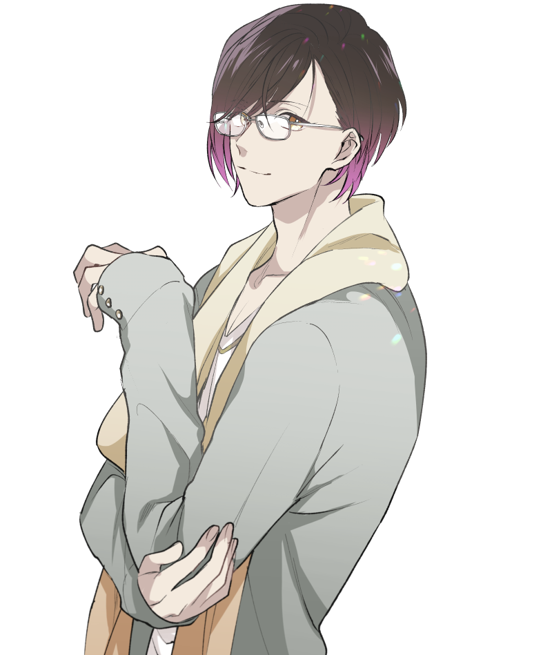 1103torenia, 1boy, beige_scarf, bishounen, brown_hair, bustafellows, eyebrows_visible_through_hair, glasses