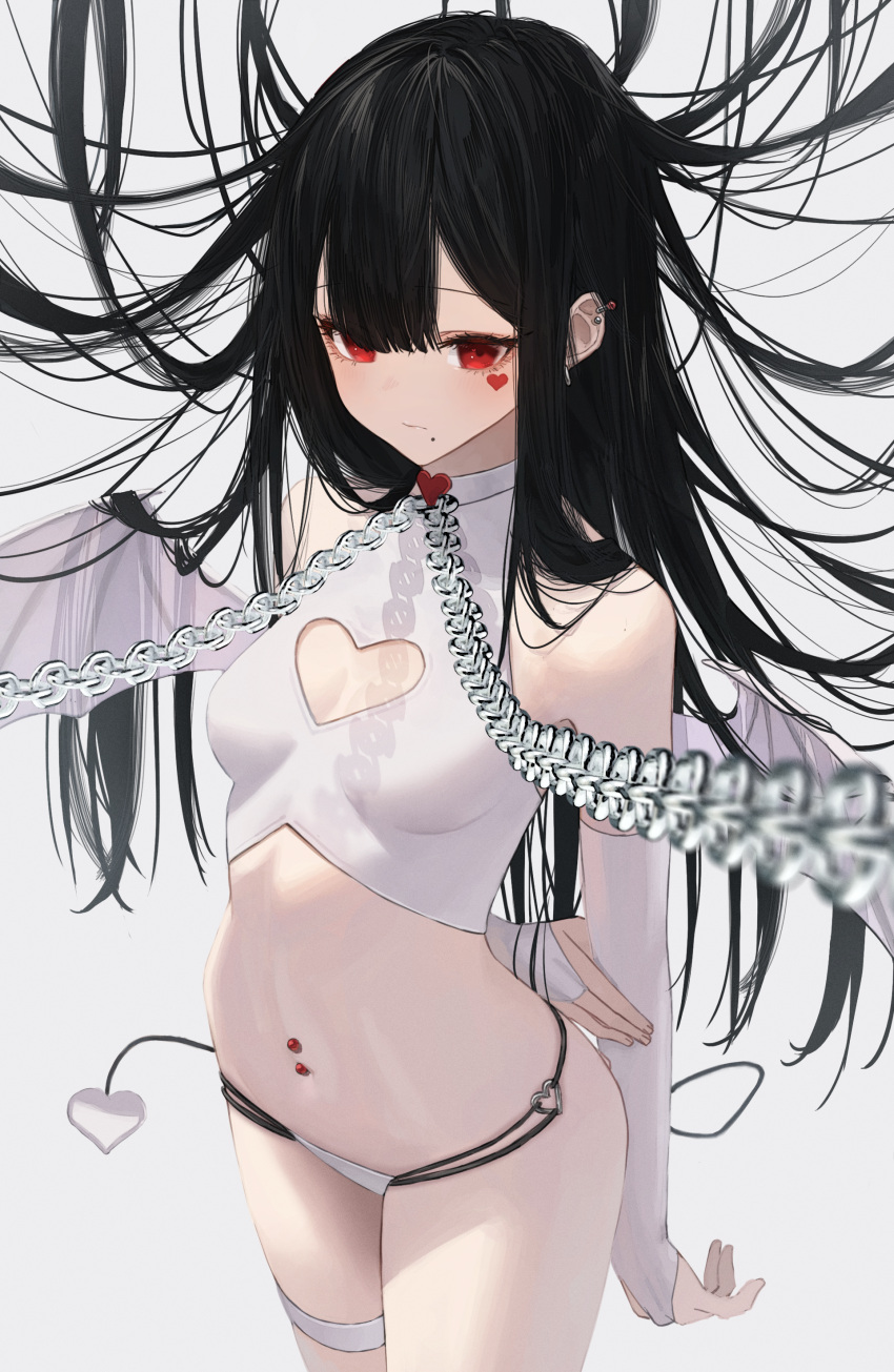 1girl, absurdres, arms_behind_back, bikini, bikini_bottom_only, black_hair, breasts, bridal_gauntlets