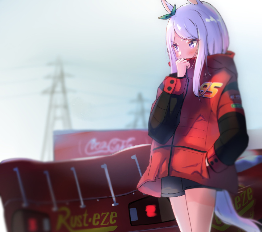 1girl, animal_ears, bow, car, cars_(movie), chocomoch, coca-cola, ground_vehicle
