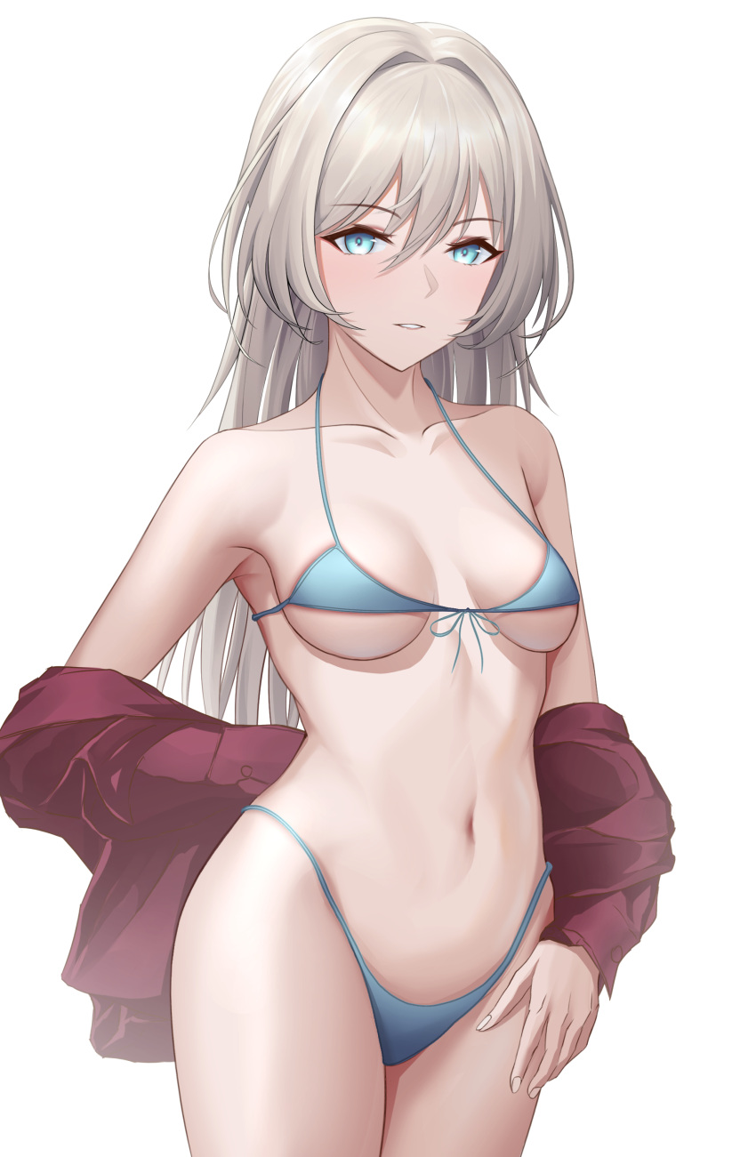 1girl, absurdres, an-94_(girls'_frontline), aqua_eyes, bikini, breasts, chinese_commentary, commentary_request