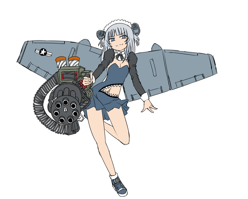 a-10_thunderbolt_ii, absurdres, aircraft_wings, alternate_costume, breasts, copyright_request, deculture, exposed_bellybutton