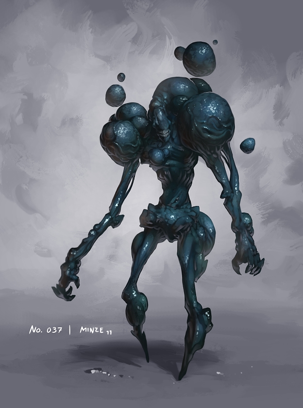 blue_skin, bubble, colored_skin, monster, no_eyes, no_humans, onehundred-monsters, original, shadow, skeptical, teeth