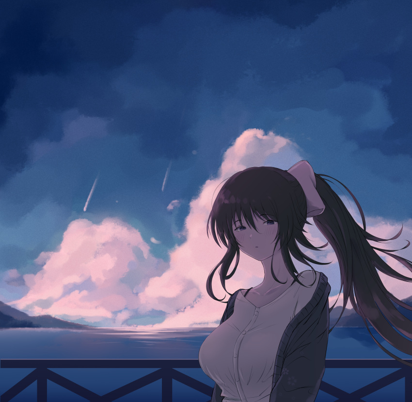 1girl, absurdres, bow, breasts, commentary, english_commentary, hair_bow, highres