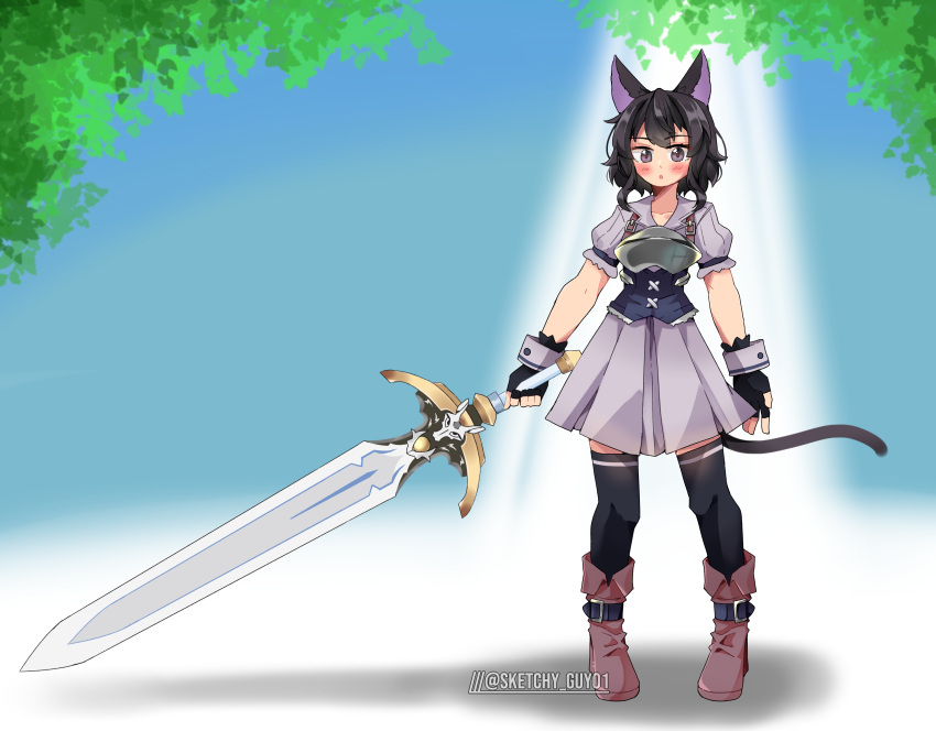 1girl, 1other, absurdres, alternate_eye_color, animal_ears, ankle_boots, belt, belt_boots