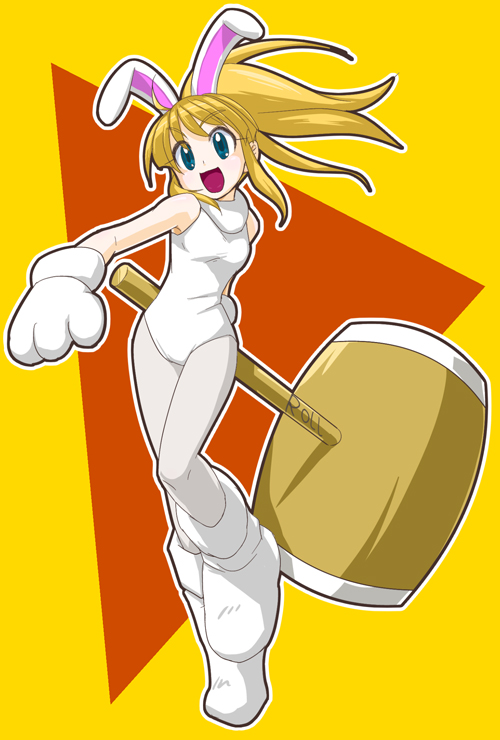 1girl, animal_ears, animal_hands, blonde_hair, blue_eyes, breasts, commentary_request, fake_animal_ears