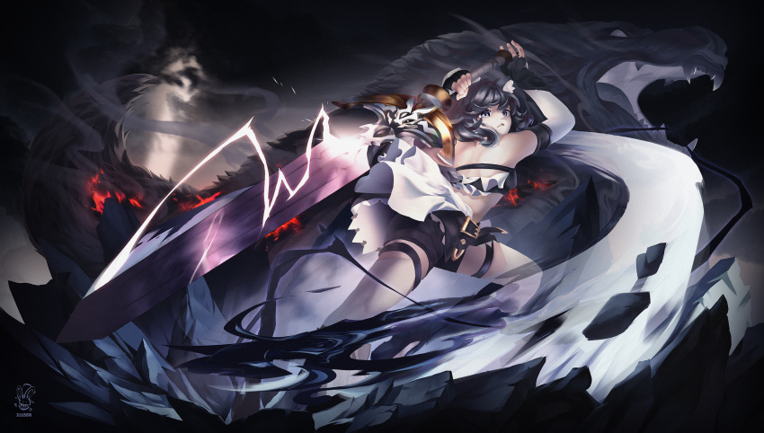1girl, 1llusori, action, animal, animal_ears, bare_shoulders, battle, belt
