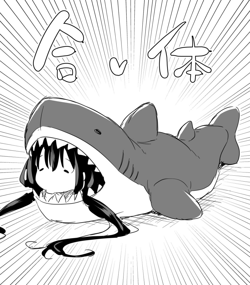 1girl, airandou, commentary, emphasis_lines, greyscale, highres, long_hair, monochrome
