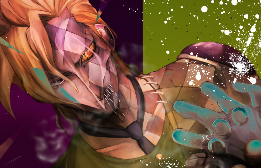 1boy, argyle, blonde_hair, dual_persona, dutch_angle, fusion, highres, hospital_0434