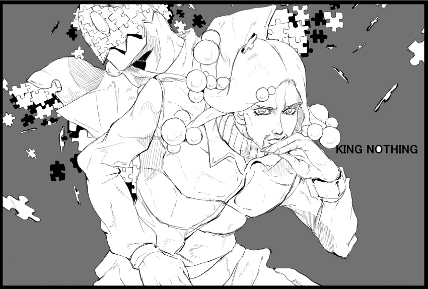 2boys, beard, character_name, facial_hair, greyscale, higashikata_norisuke_iv, highres, hospital_0434