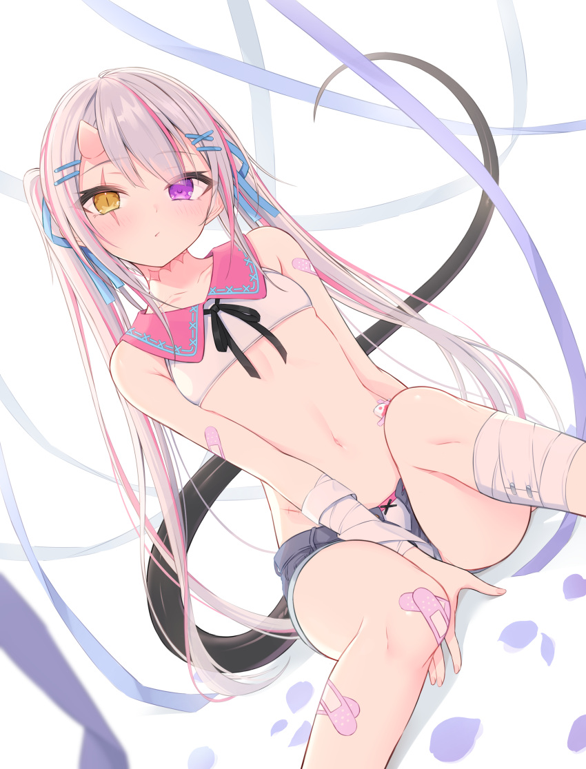 1girl, absurdres, bandaged_arm, bandaged_leg, bandages, bandaid, bandaid_on_arm, bandaid_on_knee