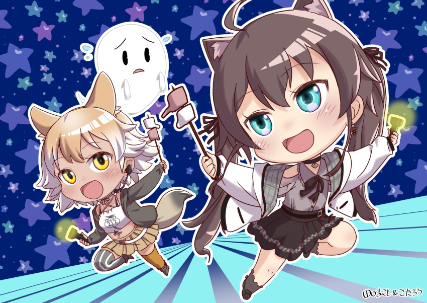 animal_ears, black_jacket, blonde_hair, coyote, coyote_(kemono_friends), coyote_girl, coyote_tail, gloves