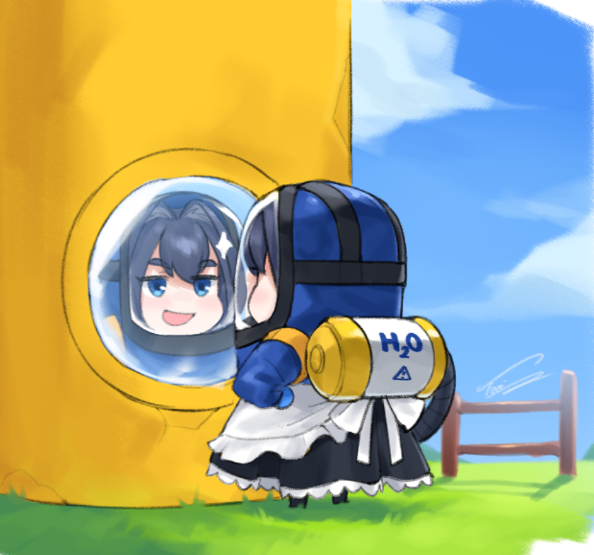 1girl, bangs, blue_eyes, blue_hair, building, dasdokter, fence, gloves