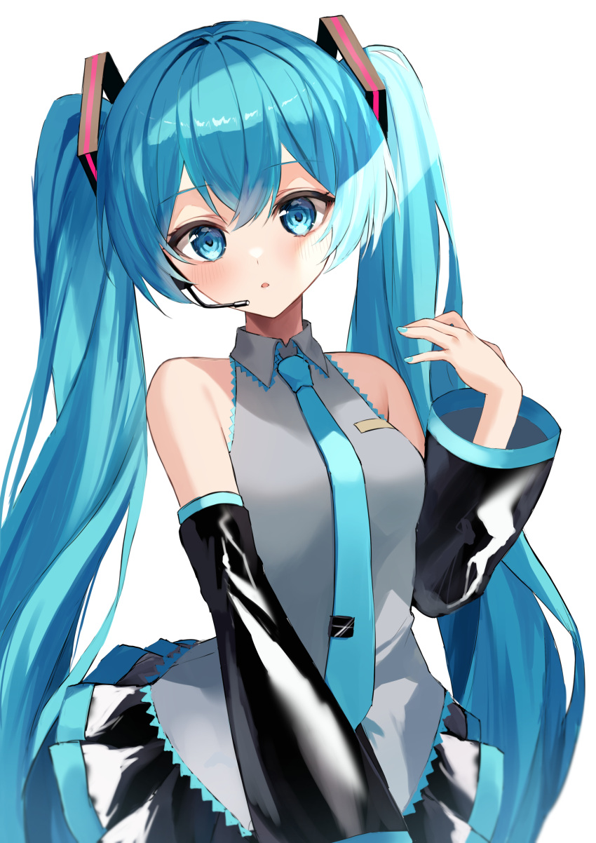 1girl, absurdres, aqua_eyes, bangs, bare_shoulders, black_skirt, green_hair, green_nails