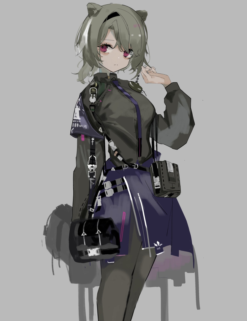 1girl, absinthe_(arknights), animal_ears, arknights, bangs, bear_ears, belt, belt_pouch