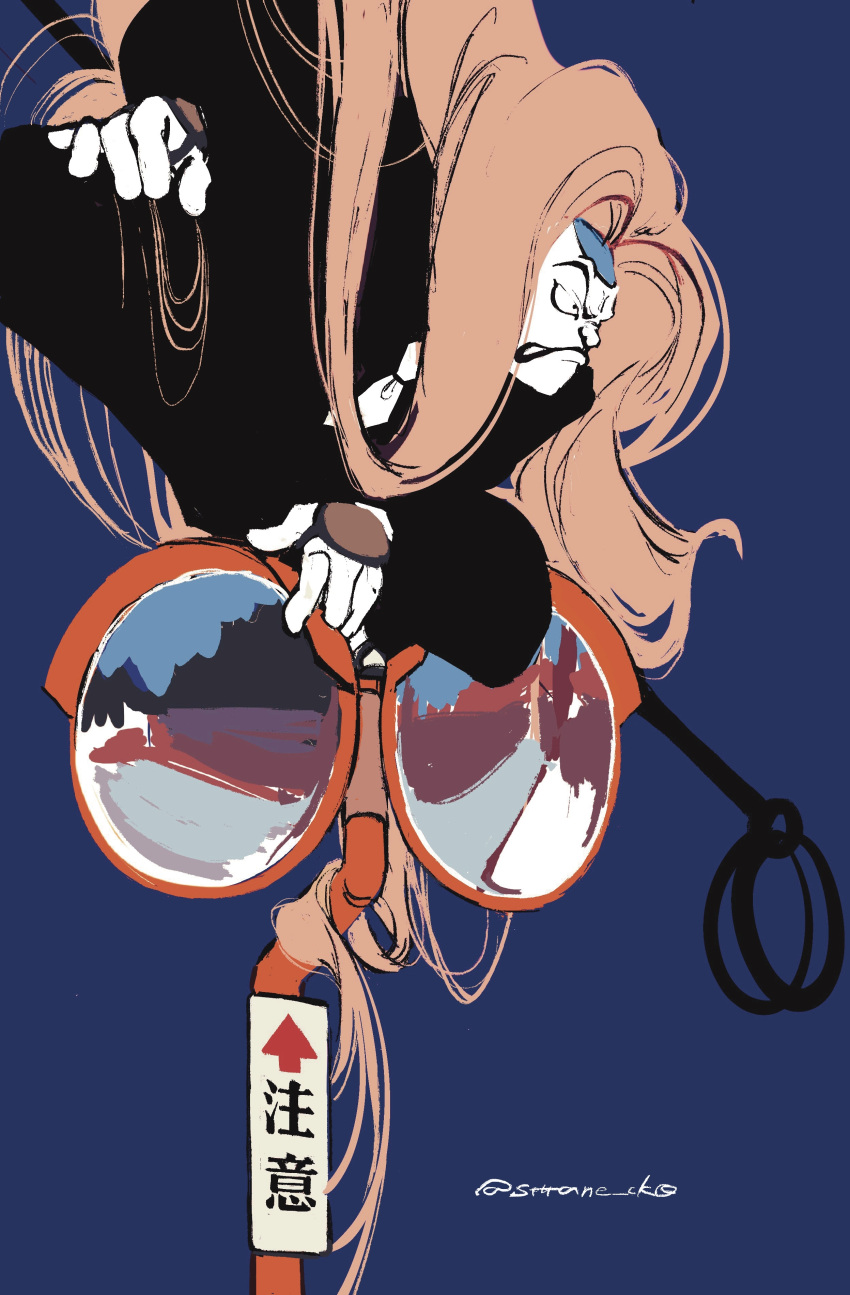 1boy, absurdres, black_clothes, blonde_hair, blue_background, cp9, highres, kumadori
