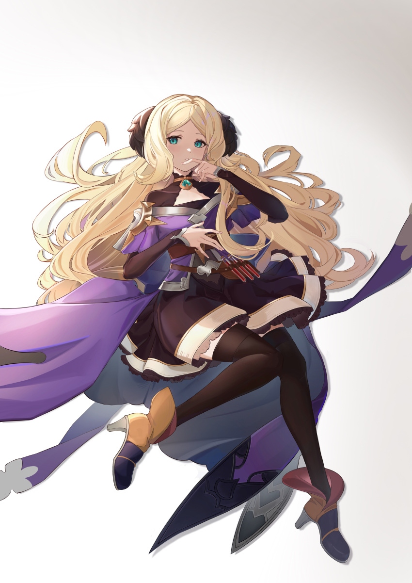 1girl, absurdres, bako_(xpohyfeng), black_dress, black_legwear, blonde_hair, blue_eyes, dress