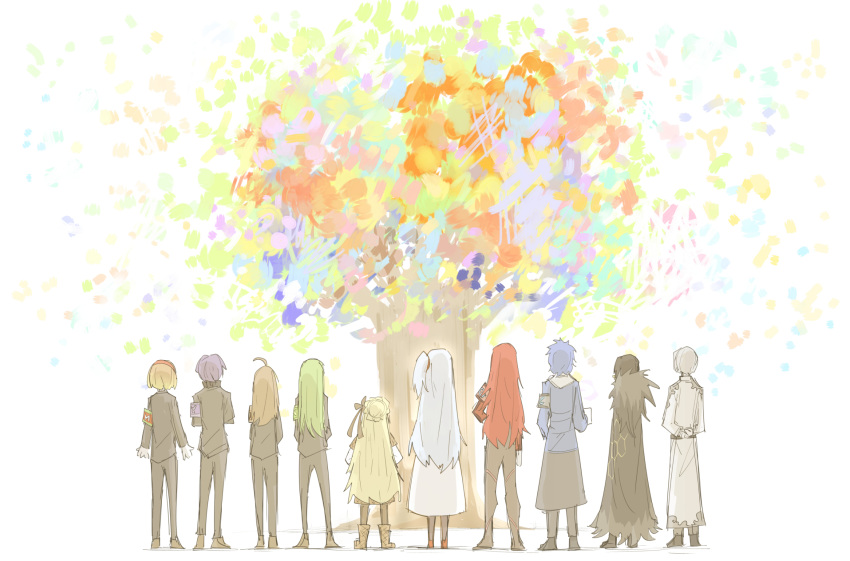 4boys, 6+girls, angela_(lobotomy_corporation), arms_behind_back, benjamin_(lobotomy_corporation), binah_(lobotomy_corporation), black_hair, blonde_hair