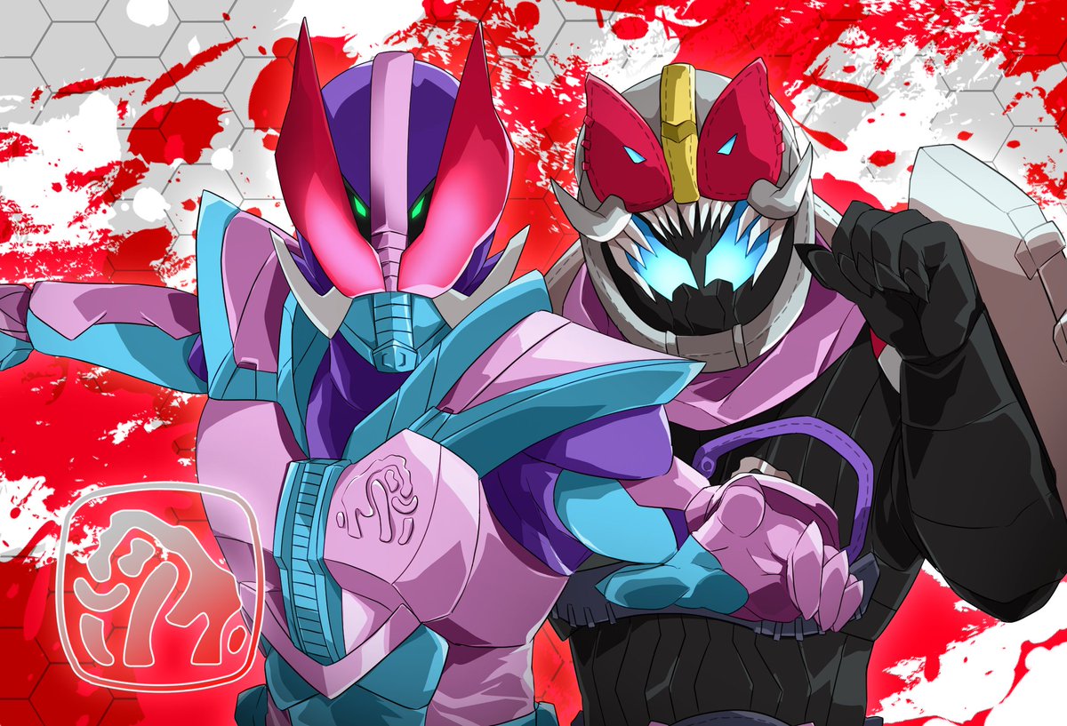 2boys, animal_hood, armor, blue_eyes, extra_eyes, green_eyes, hood, kamen_rider