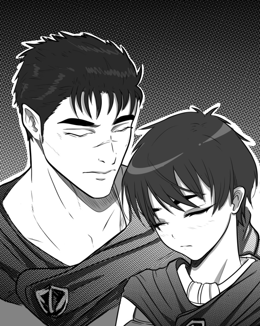 berserk, black_hair, casca_(berserk), cloak, closed_eyes, datli64, guts_(berserk), highres
