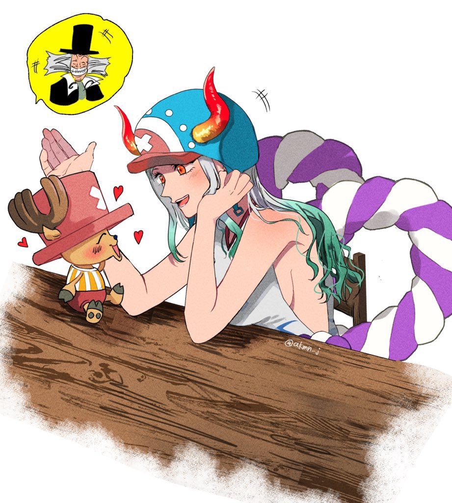 +++, 1girl, 2boys, ^_^, akmn, animal_ears, animal_nose, antlers