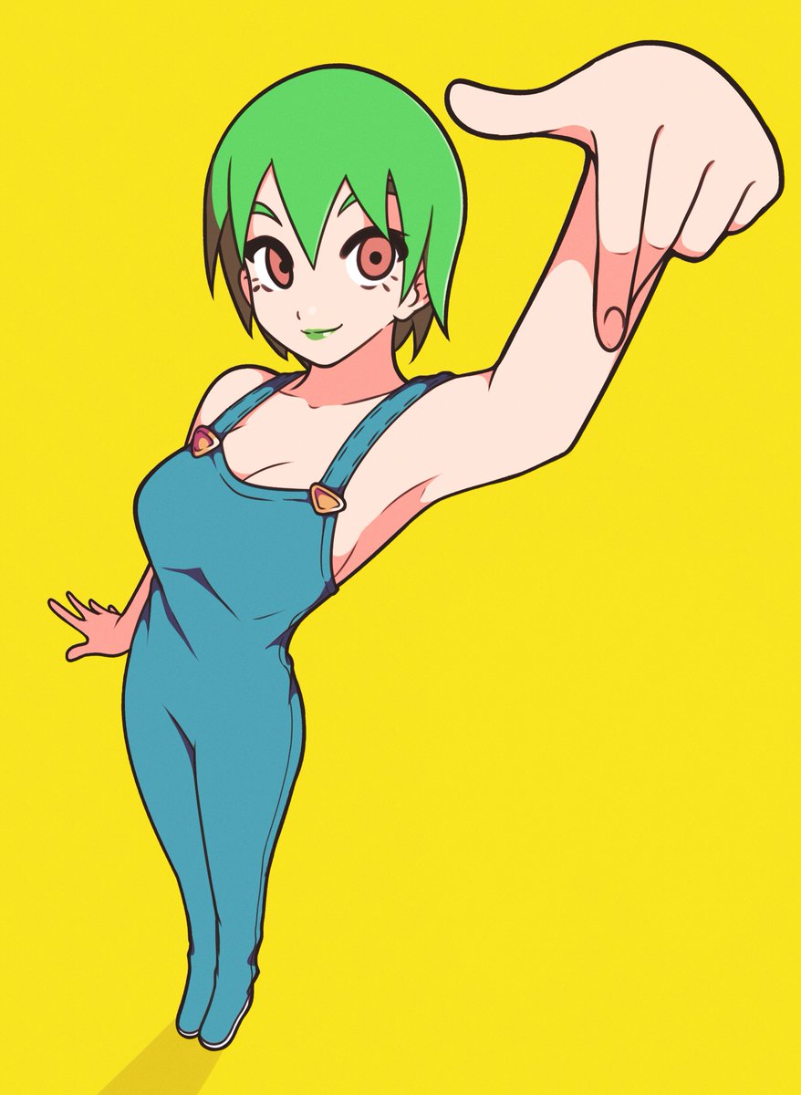 1girl, bangs, breasts, brown_eyes, closed_mouth, english_commentary, foo_fighters, full_body