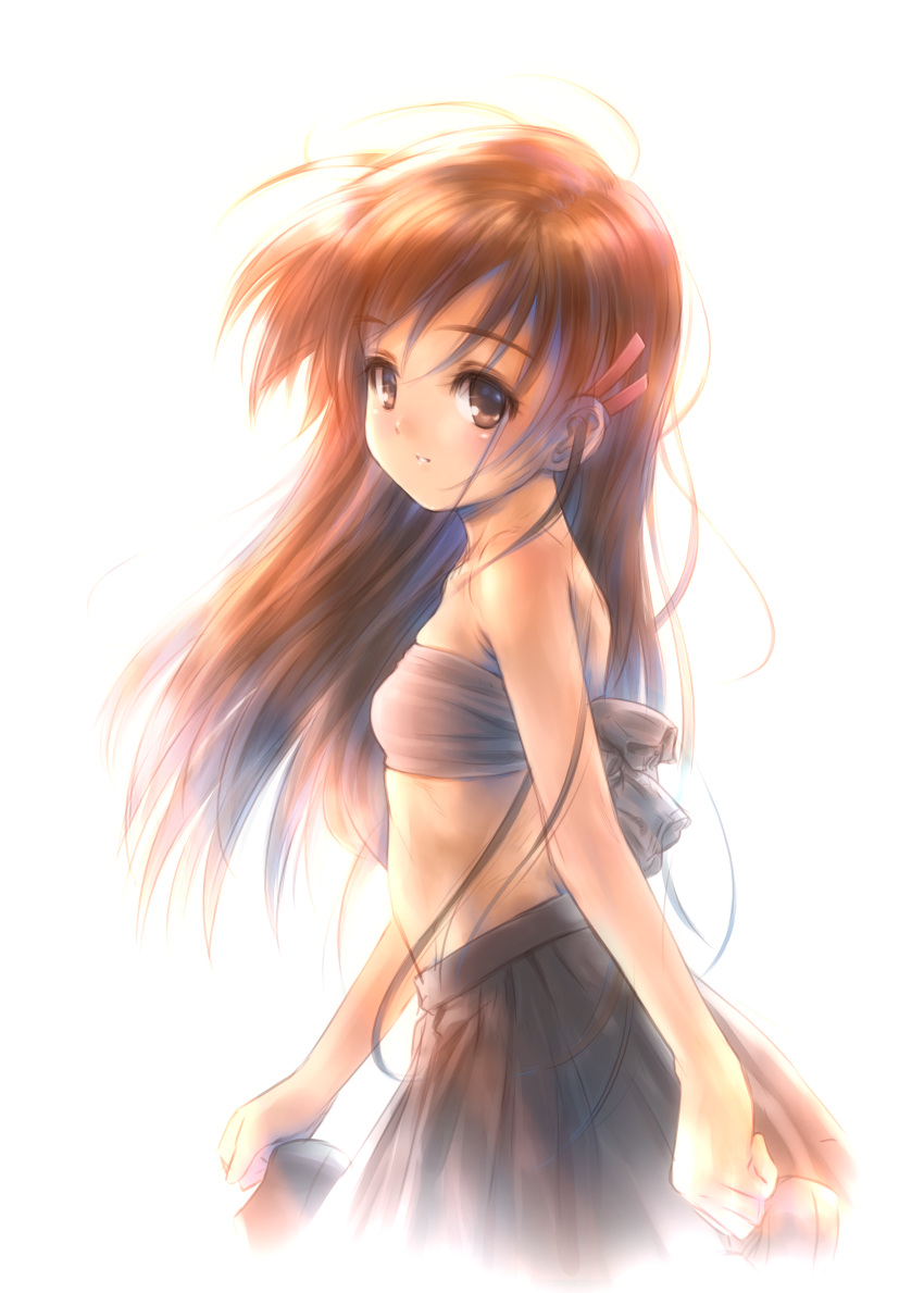 1girl, absurdres, backlighting, bandeau, brown_eyes, brown_hair, goto-p, goto_p