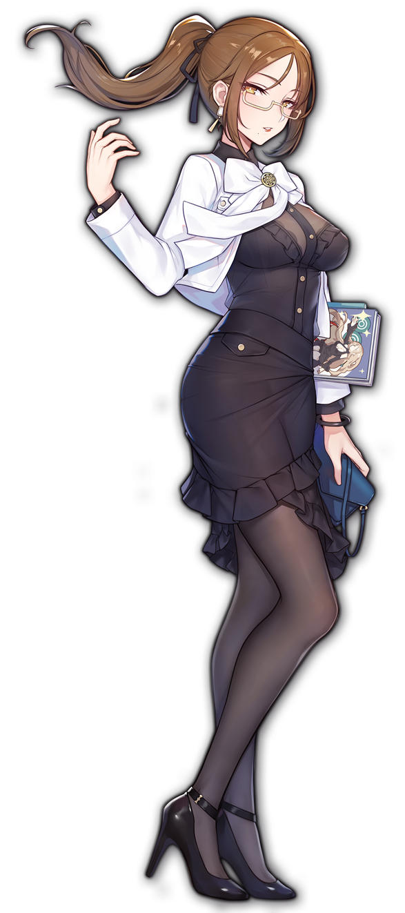 1girl, artist_request, bag, black_footwear, black_ribbon, book, bow, brown_hair