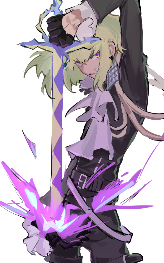 1boy, androgynous, bandage_on_face, bandages, belt, black_belt, black_gloves, black_pants