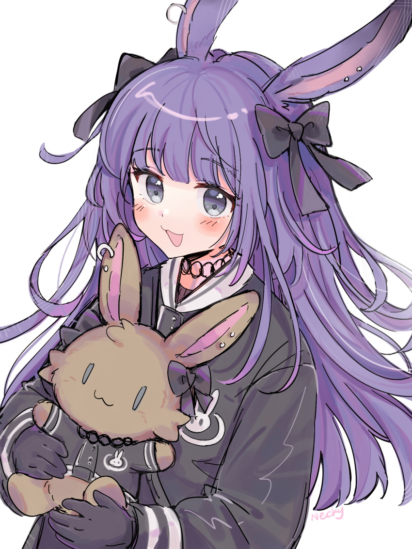 1girl, animal_ears, arknights, black_bow, black_gloves, black_shirt, bow, ear_piercing