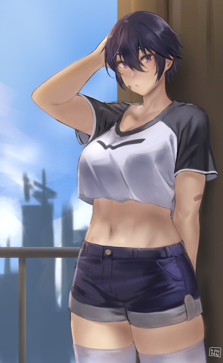 1girl, against_wall, arm_at_side, arm_behind_back, arm_behind_head, arm_up, bandaid, bandaid_on_arm