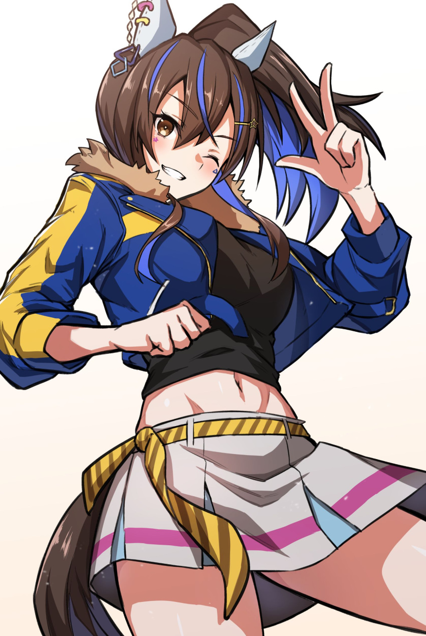 1girl, absurdres, animal_ears, bangs, belt, black_shirt, blue_hair, blue_jacket