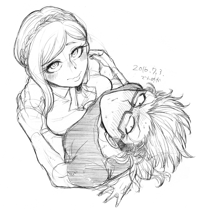1boy, 1girl, ascot, bespectacled, blush, braid, breast_press, breasts