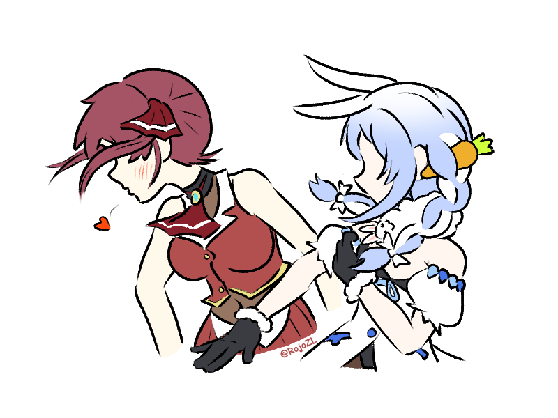 2girls, animal_ears, ascot, blue_hair, blush, bodystocking, bow, braid