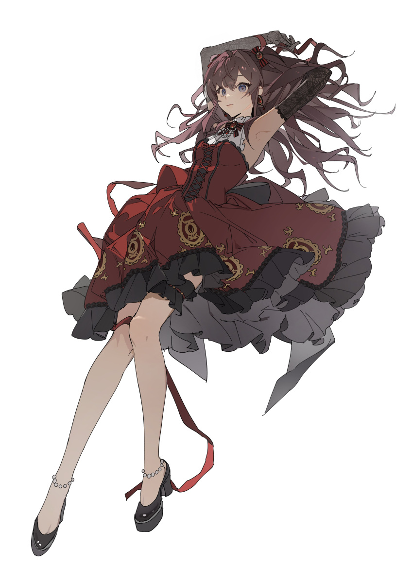 1girl, :3, absurdres, ahoge, armpits, arms_behind_head, arms_up, bare_legs