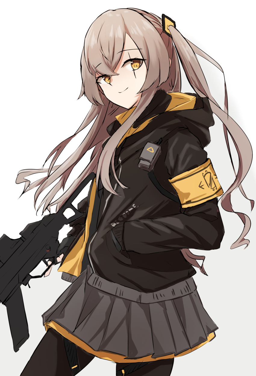 1girl, absurdres, armband, black_gloves, black_legwear, black_skirt, ccveru, eyebrows